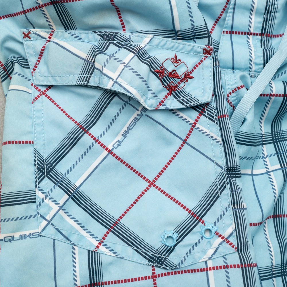 Vintage 90s Y2k Quicksilver Board Shorts‎ Plaid Blue Baggy Size M/L - Picture 10 of 11